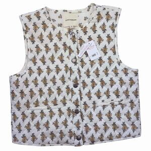 Lucky Brand Floral Quilted Vest M NWT Cottagecore Snap Front